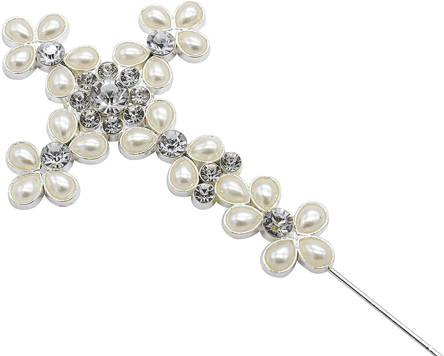 Pearl Rhinestone Holy Cross Cake Topper: Christening Communion Decoration