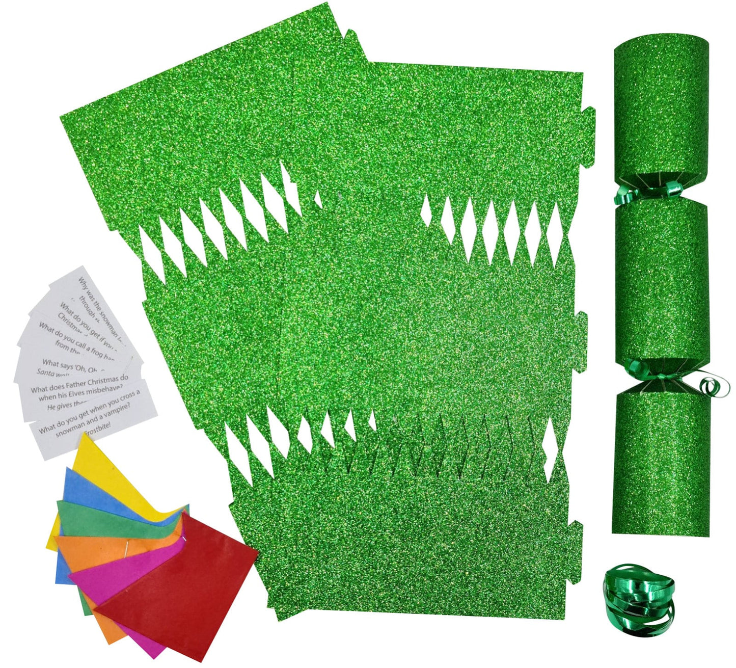 6 Make Your Own Christmas Cracker kit Crackers Hats Snaps GREEN GLITTER Keechi & co.