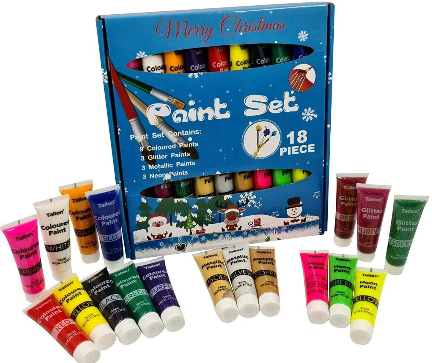 Christmas Paint Set & Brushes craft gift Children's Paints 36ml tubes XMAS Evelay 36 set Keechi & co.