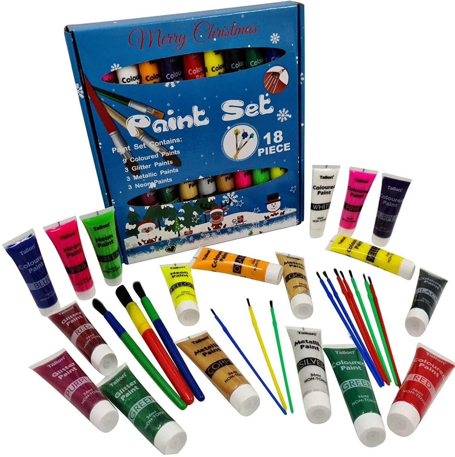Christmas Paint Set & Brushes craft gift Children's Paints 36ml tubes XMAS Evelay 36 set Keechi & co.