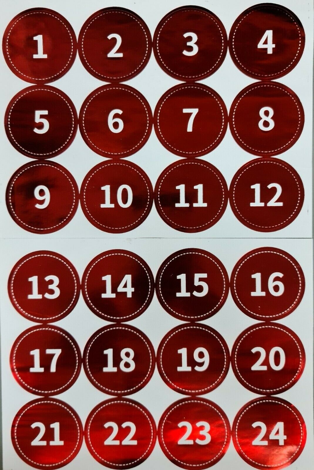 Advent Calendar Countdown 24 -1 Sleeps until Christmas Stickers RED FOIL Labels