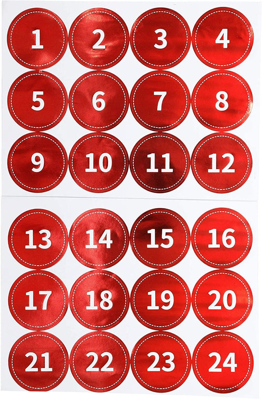 Advent Calendar Countdown 24 -1 Sleeps until Christmas Stickers RED FOIL Labels