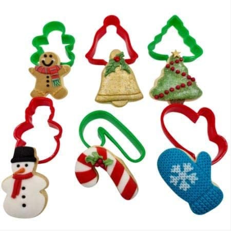 Christmas Cookie Plastic Biscuit Cutters Gingerbread Bell Tree Snowman Mitten Pack of 6