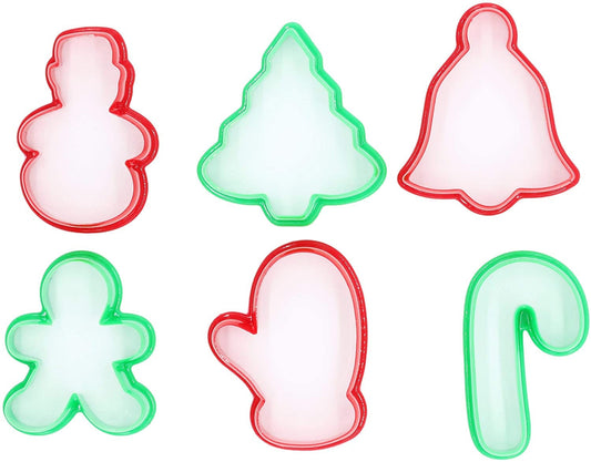 Christmas Cookie Plastic Biscuit Cutters Gingerbread Bell Tree Snowman Mitten Pack of 6