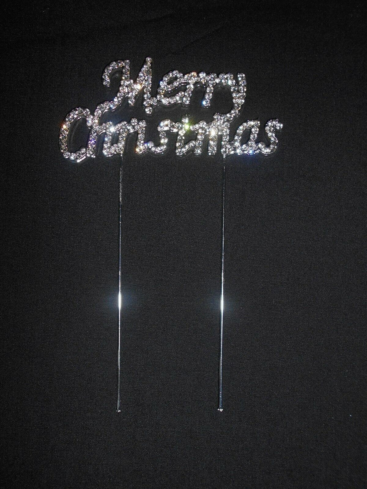 Merry Christmas Cake topper pick   decoration silver Rhinestone Diamante Keechi & co.