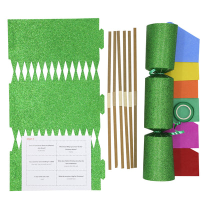 Make Your Own Christmas Cracker Kit – Green Glitter – 12 Pack – image 3
