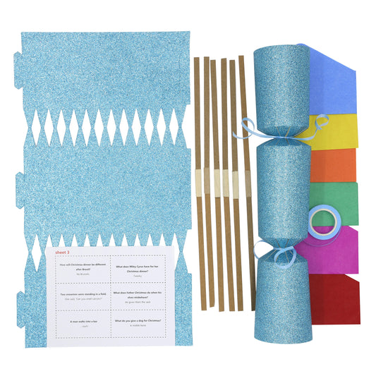 12 Make Your Own Christmas Cracker kit Crackers Hats Snaps BLUE GLITTER