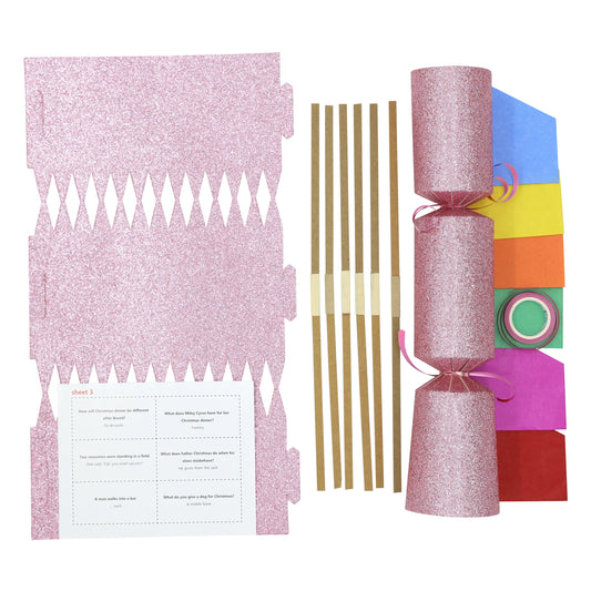 12 Make Your Own Christmas Cracker kit Crackers Hats Snaps PINK GLITTER Keechi & co.