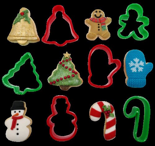 Christmas Cookie Plastic Biscuit Cutters Gingerbread Bell Tree Snowman Mitten Pack of 6