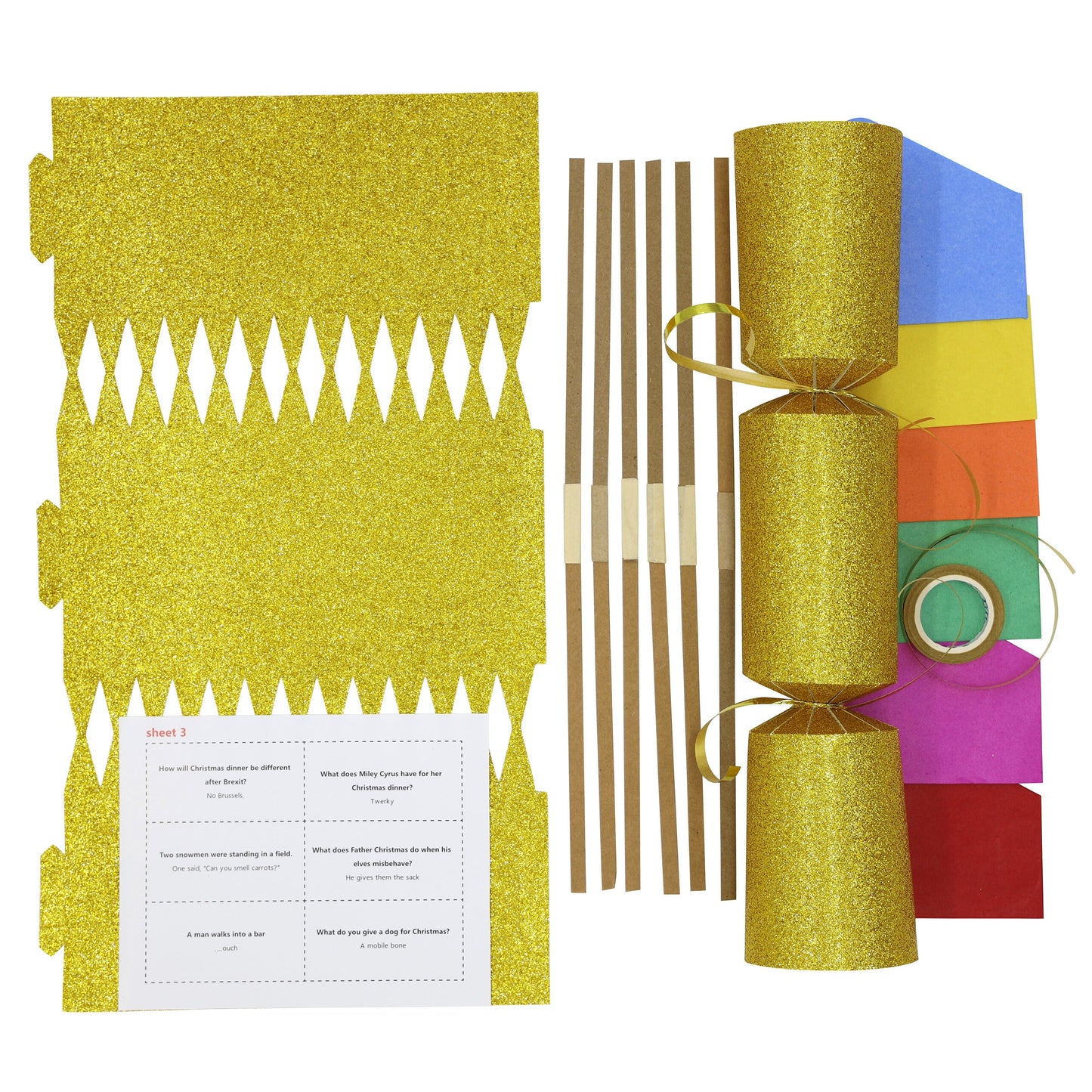 12 Make Your Own Christmas Cracker kit Crackers Hats Snaps GOLD GLITTER Keechi & co.