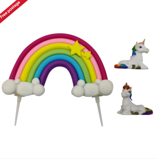 Rainbow Cake Topper Birthday Party Decorations Unicorn Girls Reusable 3 pcs Keechi & co.