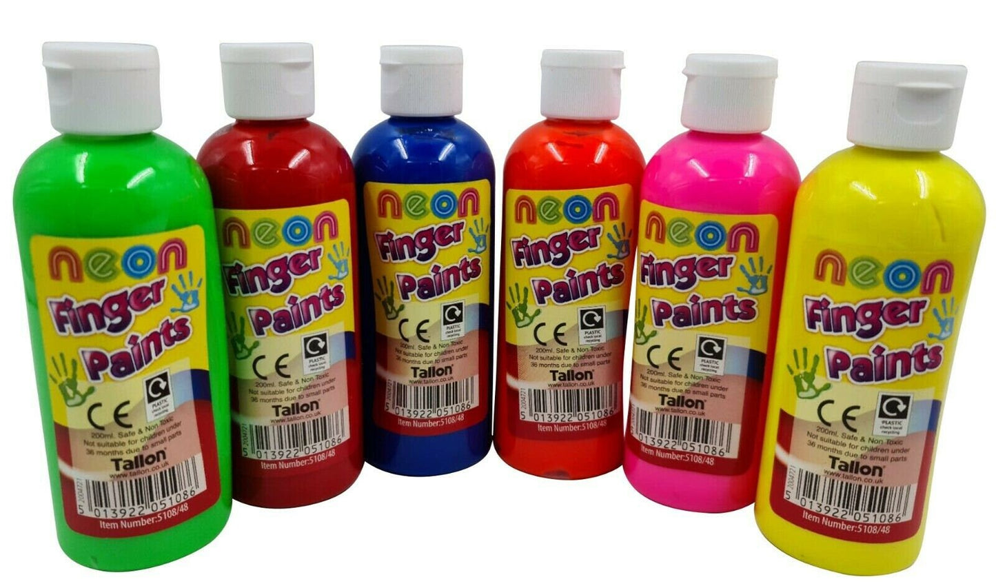 Neon Finger Paint Set Childrens Ready Mixed Non Toxic Kids Paints Paper Bottles Keechi & co.