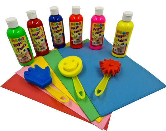 Neon Finger Paint Set Childrens Ready Mixed Non Toxic Kids Paints Paper Bottles Keechi & co.