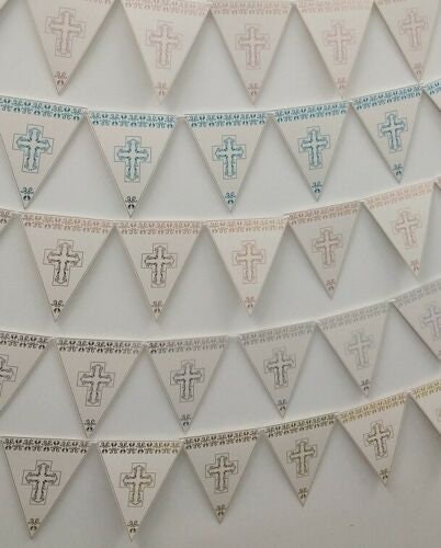 First Holy Communion Bunting  8 FLAG pink gold silver Garland Party ware Banner Decorations Keechi & co.