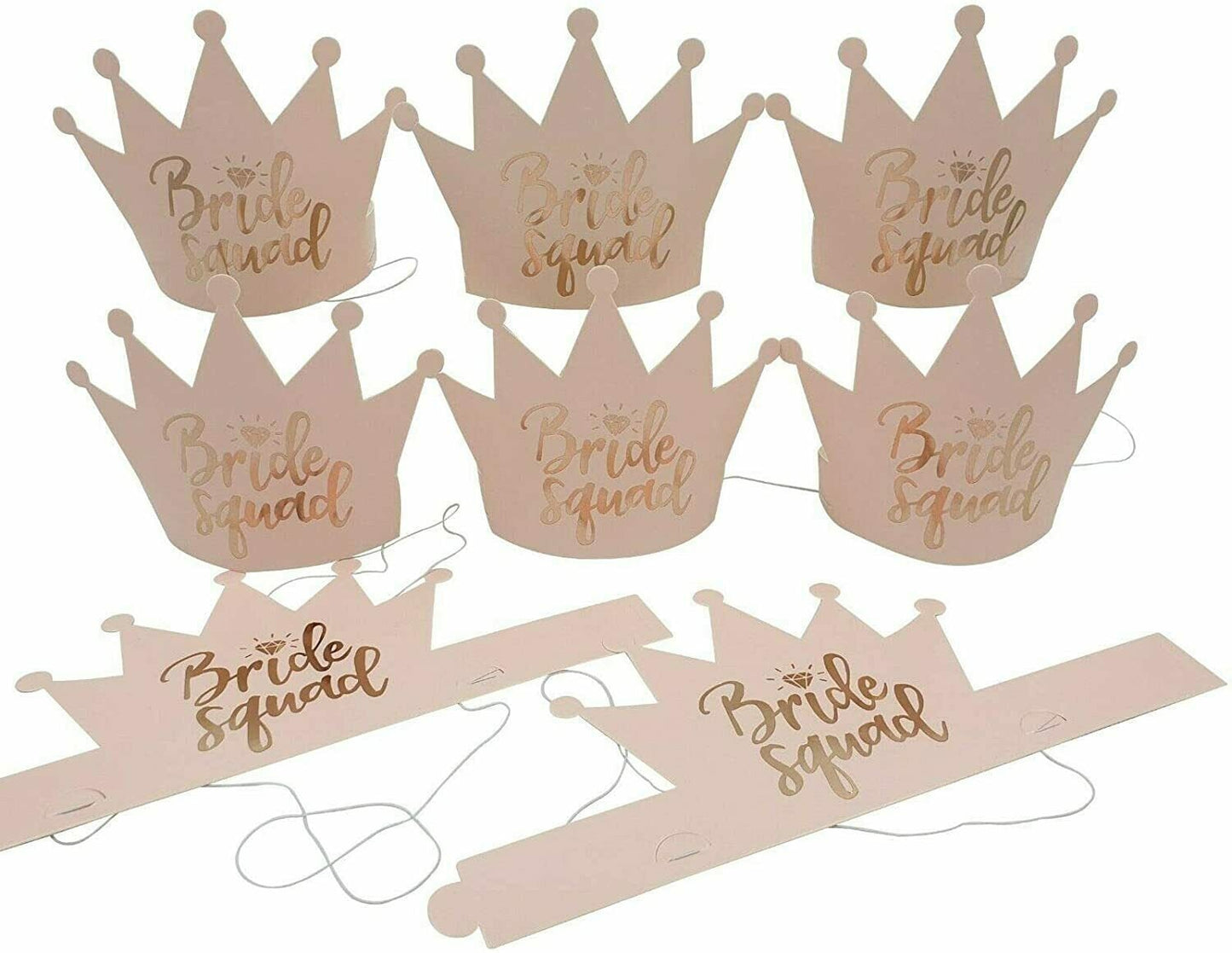 Bride Squad Hen Night Party Paper Crown Bridal Party Shower Do Bride to be Pack 8 x of Pink with Rose Gold Writing Keechi & co.