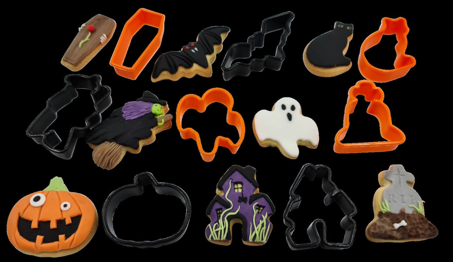 Halloween Cookie cutter Shaped cake Cutters Cat Ghost Bat Pumpkin House 8 Pack Keechi & co.