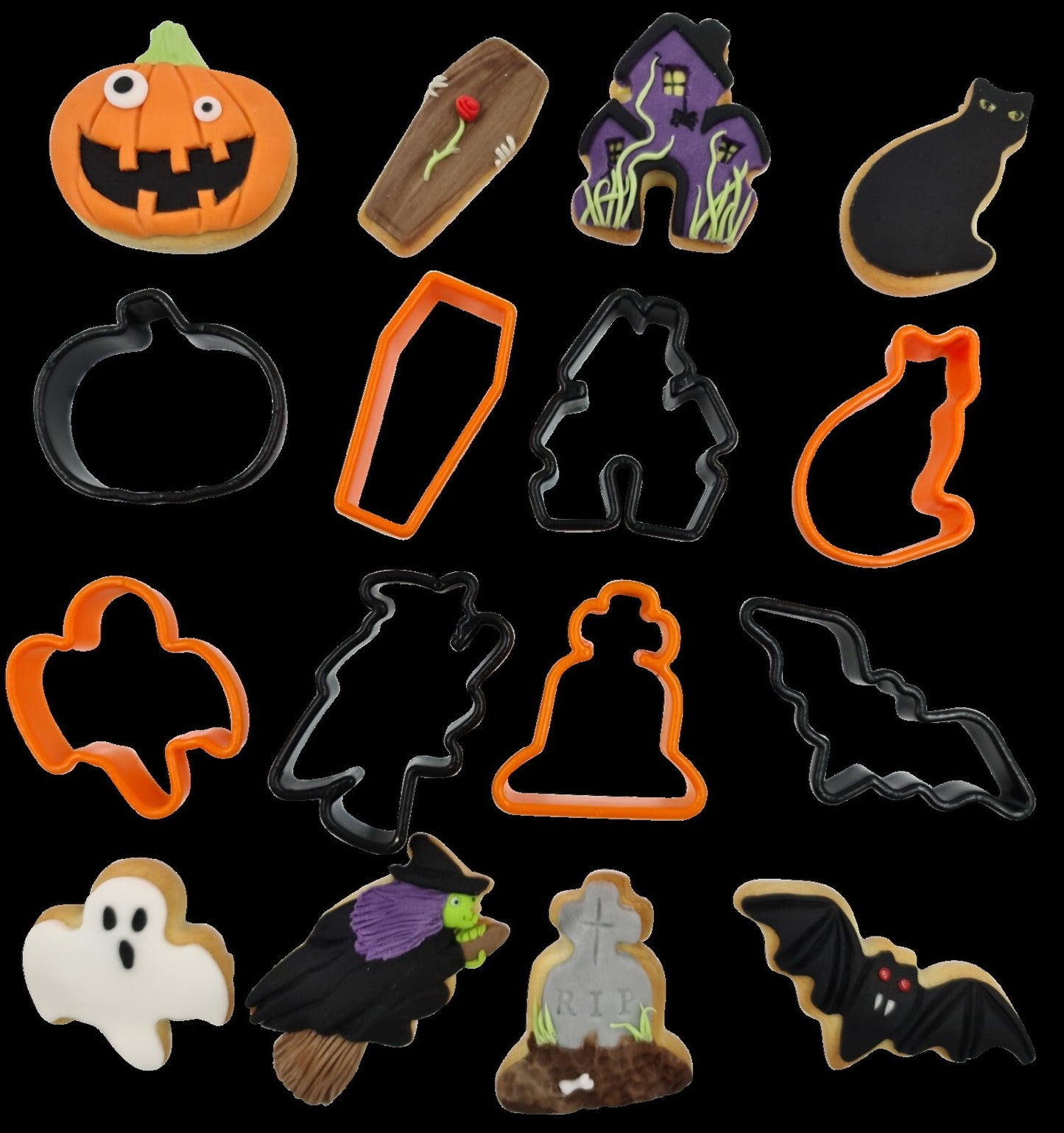 Halloween Cookie cutter Shaped cake Cutters Cat Ghost Bat Pumpkin House 8 Pack Keechi & co.