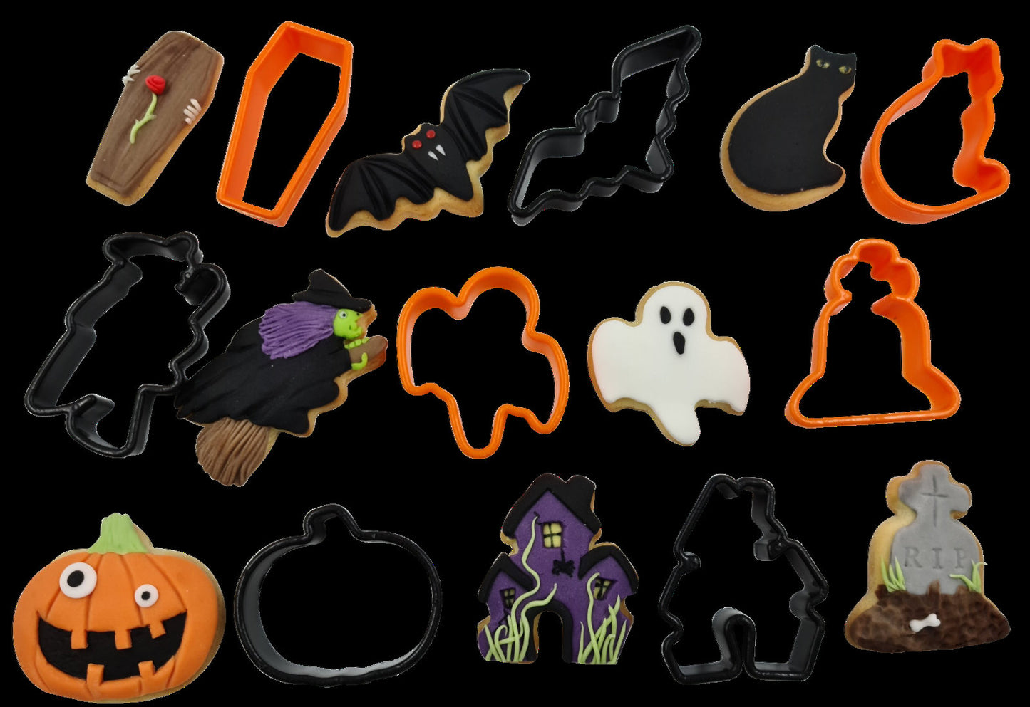 Halloween Cookie cutter Shaped cake Cutters Cat Ghost Bat Pumpkin House 8 Pack Keechi & co.
