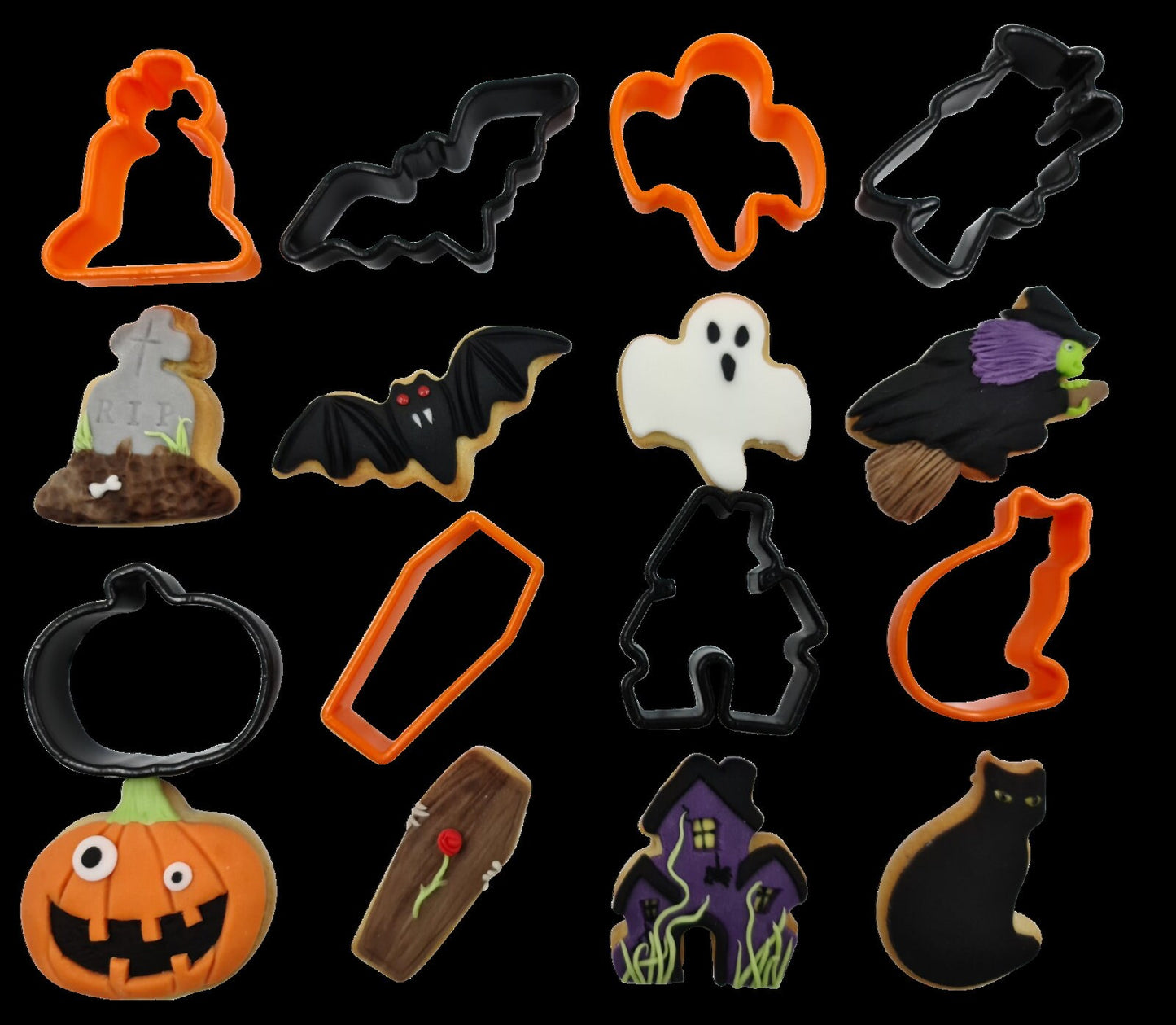 Halloween Cookie cutter Shaped cake Cutters Cat Ghost Bat Pumpkin House 8 Pack Keechi & co.