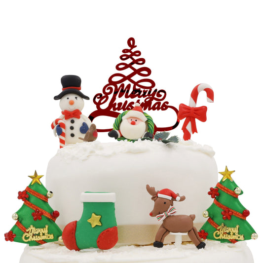 luxury piece deluxe  setSET Merry Christmas Cake Decorations yule log cupcake toppers 10 x