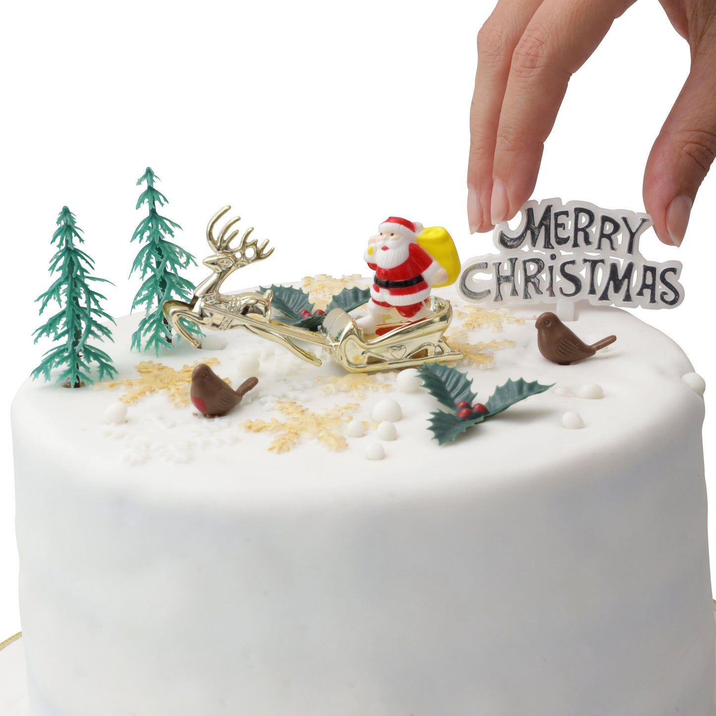 9 piece SET Merry Christmas Cake Decorations yule log cupcake toppers