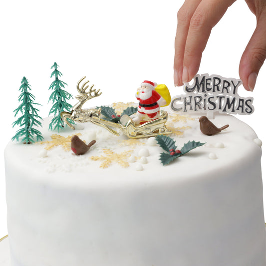 9 piece SET Merry Christmas Cake Decorations yule log cupcake toppers