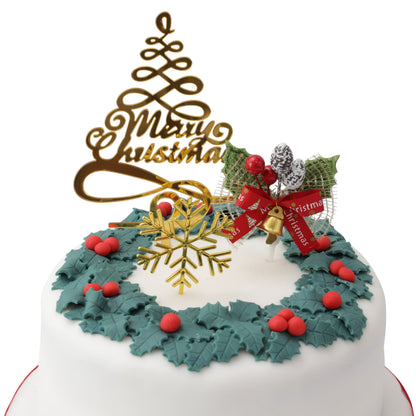 Christmas Cake Topper Set – Holly, Snowflake & Merry Christmas – 3 Piece – image 3