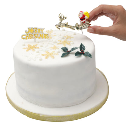Christmas Cake Topper Set – Santa, Sleigh & Holly – 4 Piece – image 3