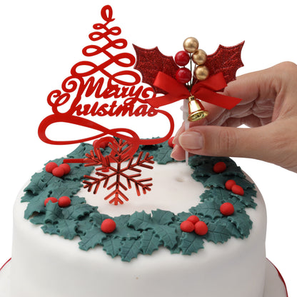 Holly Merry Christmas Cake Topper Set – Green or Gold – 3 Piece – image 4