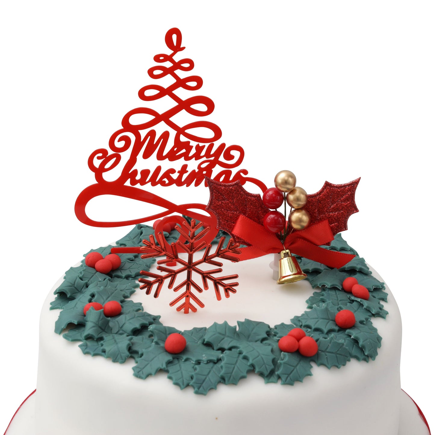3 piece SET Green or Gold HOLLY Merry Christmas Cake Decorations log cupcake toppers