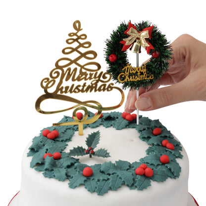 Holly Merry Christmas Cake Topper Set – Green or Gold – 3 Piece – image 6