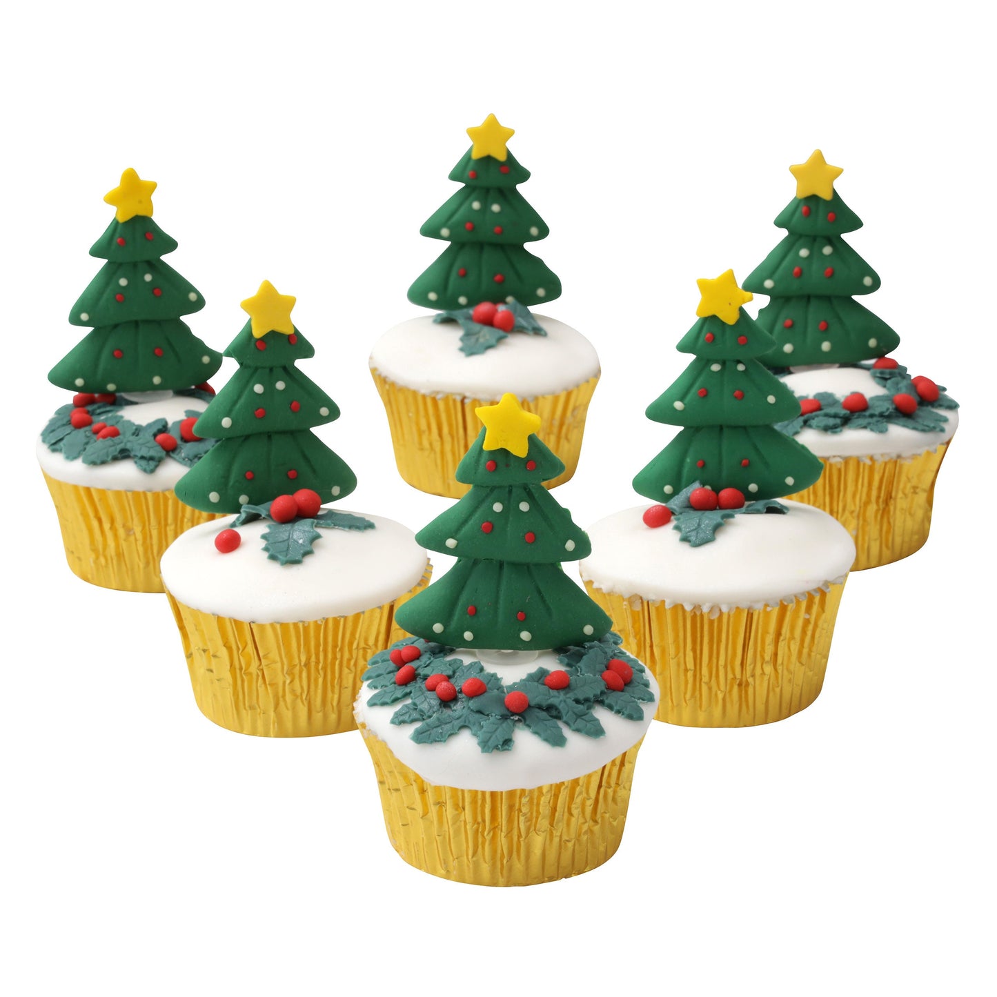 Christmas cake topper tree star 6 x Cake Decorations Yule Log Cupcake Toppers