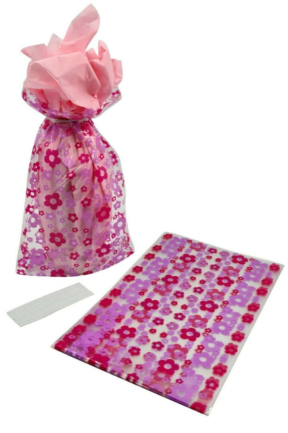 12 Cellophane Cello Party Bags With Twist Ties Daisy Flowers Design Keechi & co.