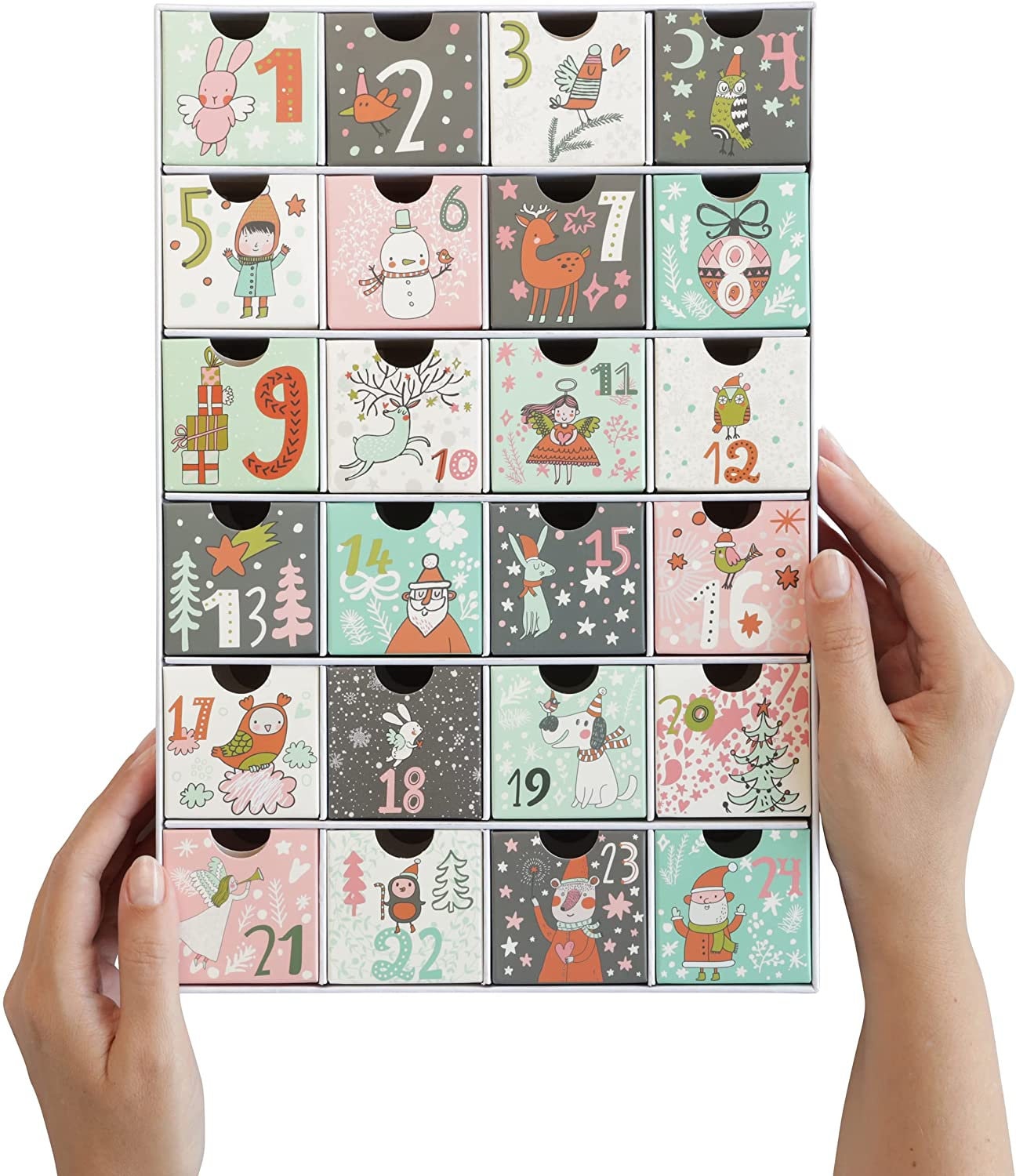 Fill / Make your Own Advent Calendar 24 Days 1-24 Draws Christmas Countdown White Keechi & co.