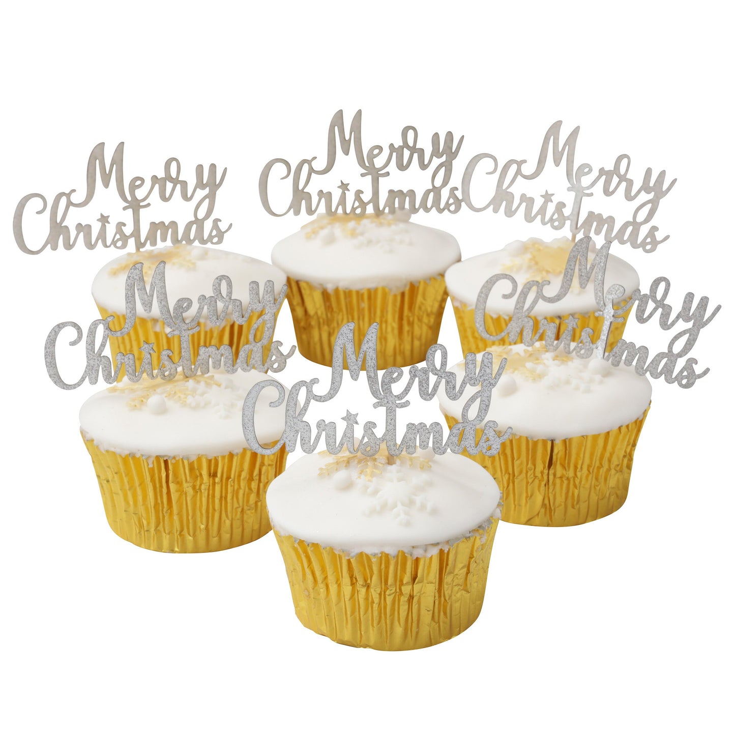 Merry Christmas cake topper stocking Cake Decorations yule log cupcake toppers (silver glitter) Keechi & co.