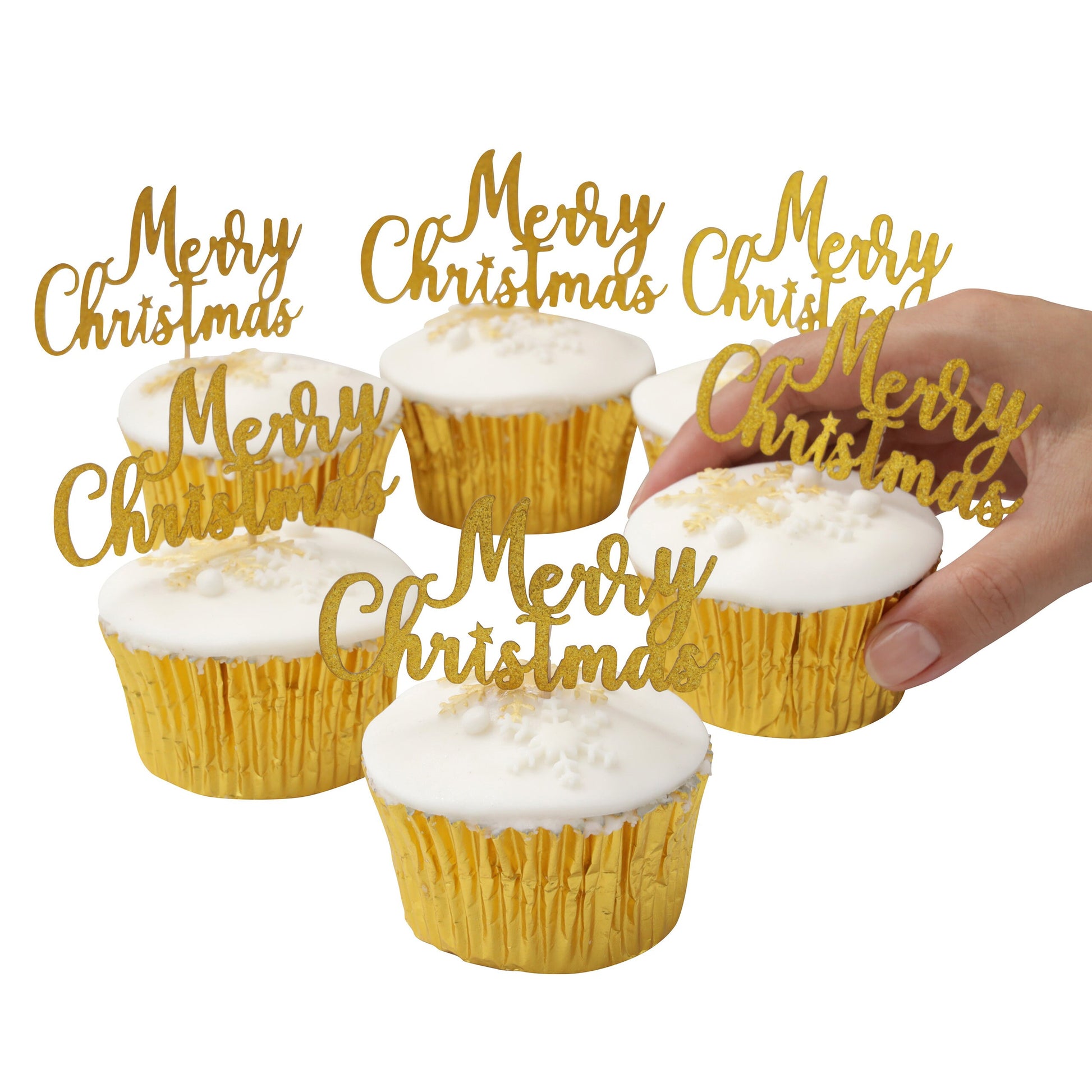 Merry Christmas cake topper stocking Cake Decorations yule log cupcake toppers (gold glitter) Keechi & co.