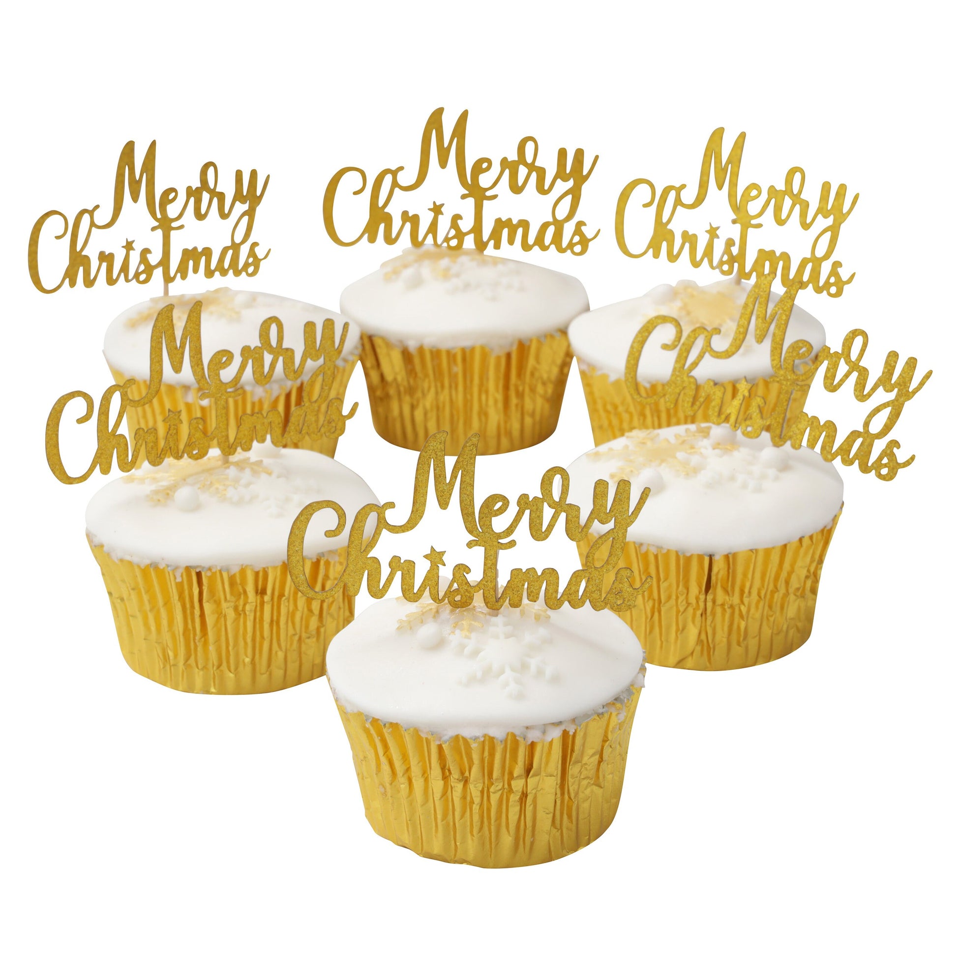 Merry Christmas cake topper stocking Cake Decorations yule log cupcake toppers (gold glitter) Keechi & co.