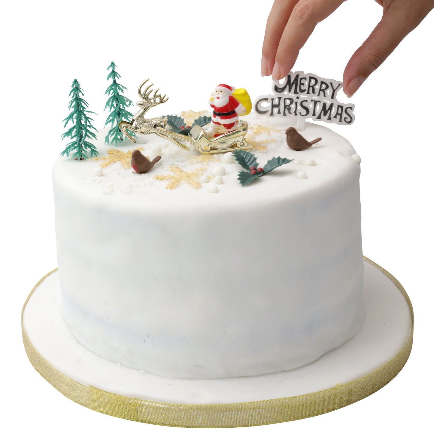 9 piece SET Merry Christmas Cake Decorations yule log cupcake toppers