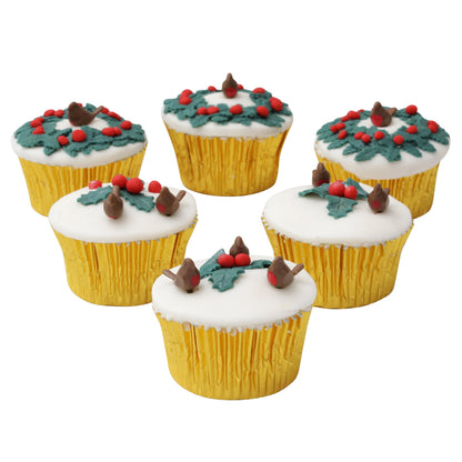 Red Robin Christmas Cake Toppers – Yule Log & Cupcake – image 2