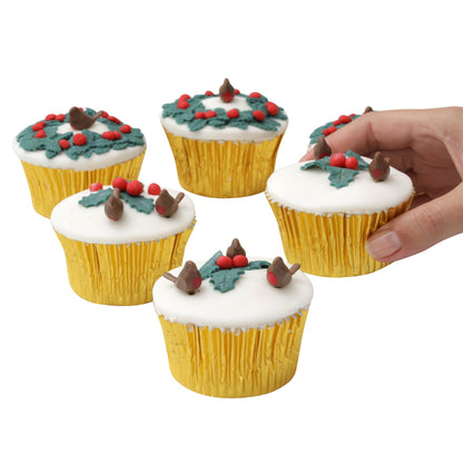 Red Robin Christmas Cake Toppers – Yule Log & Cupcake