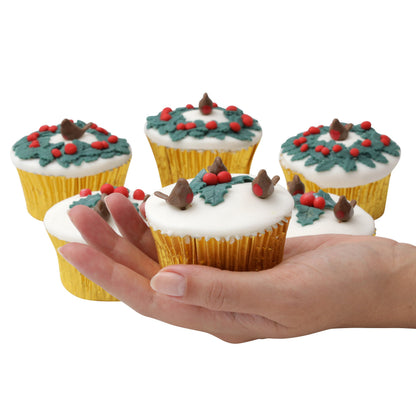 Red Robin Christmas Cake Toppers – Yule Log & Cupcake – image 3
