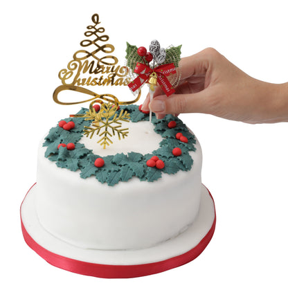 Christmas Cake Topper Set – Holly, Snowflake & Merry Christmas – 3 Piece – image 4