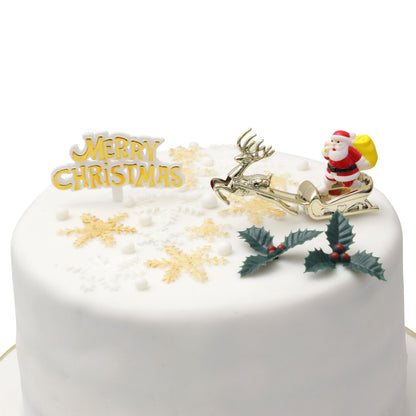 Christmas Cake Topper Set – Santa, Sleigh & Holly – 4 Piece – image 5