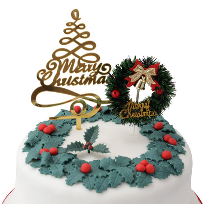 Holly Merry Christmas Cake Topper Set – Green or Gold – 3 Piece – image 7