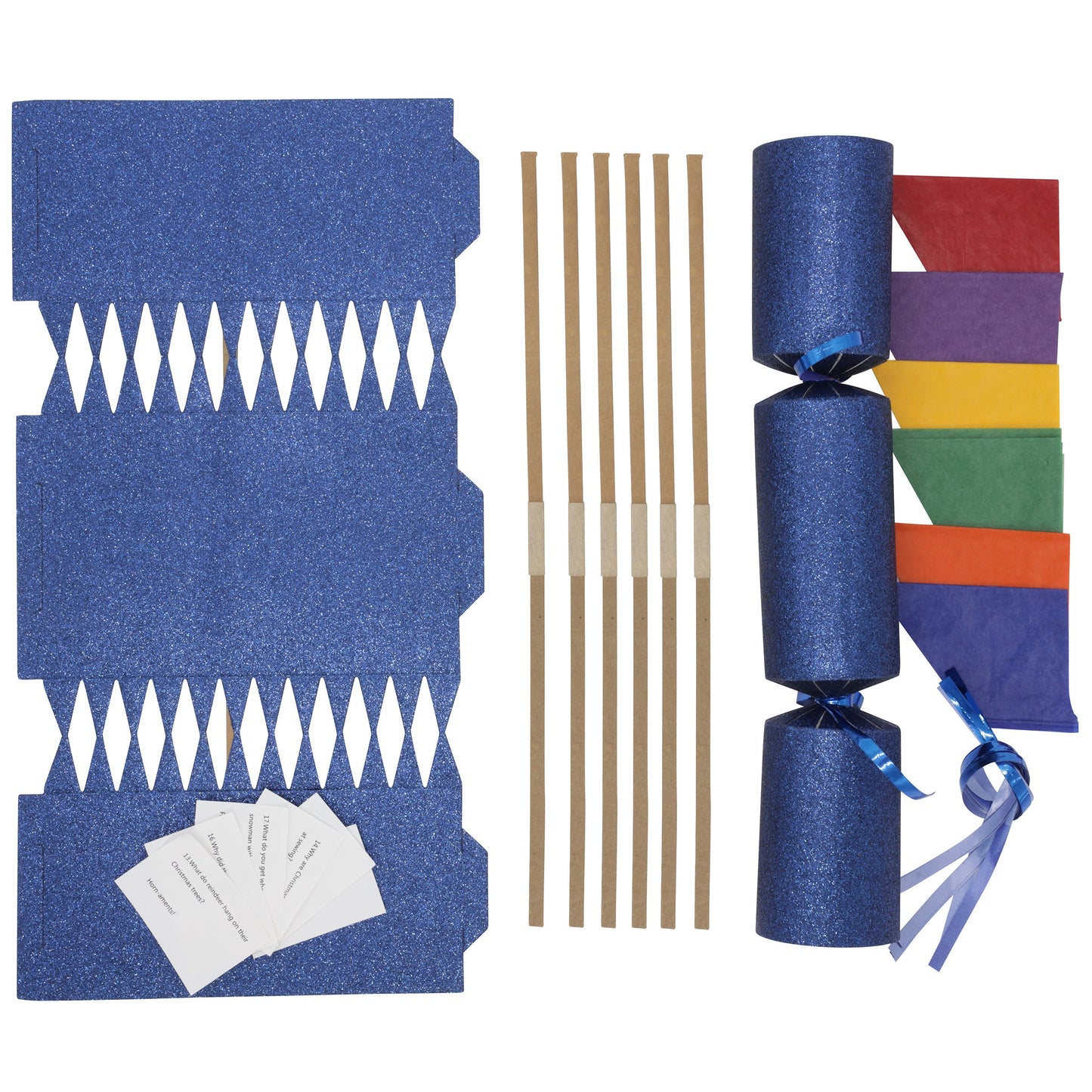 12 Make Your Own Christmas Cracker kit Crackers Hats Snaps navy glitter