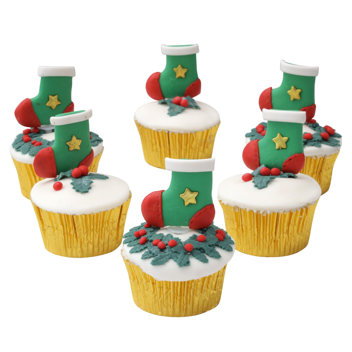 Christmas Cake topper stocking Santa little helper Decorations yule log cupcake toppers 6 x stockings Keechi & co.