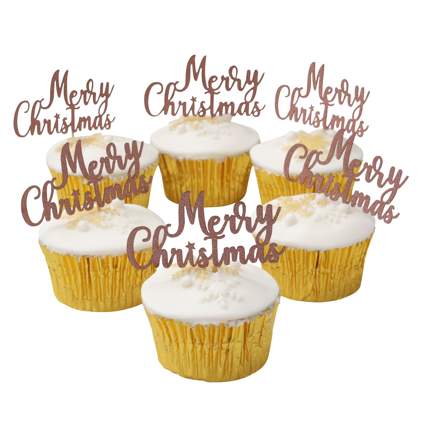 Merry Christmas Signs Cake topper Decorations Yule Log Cupcake Toppers glitter Rose  6 x Keechi & co.