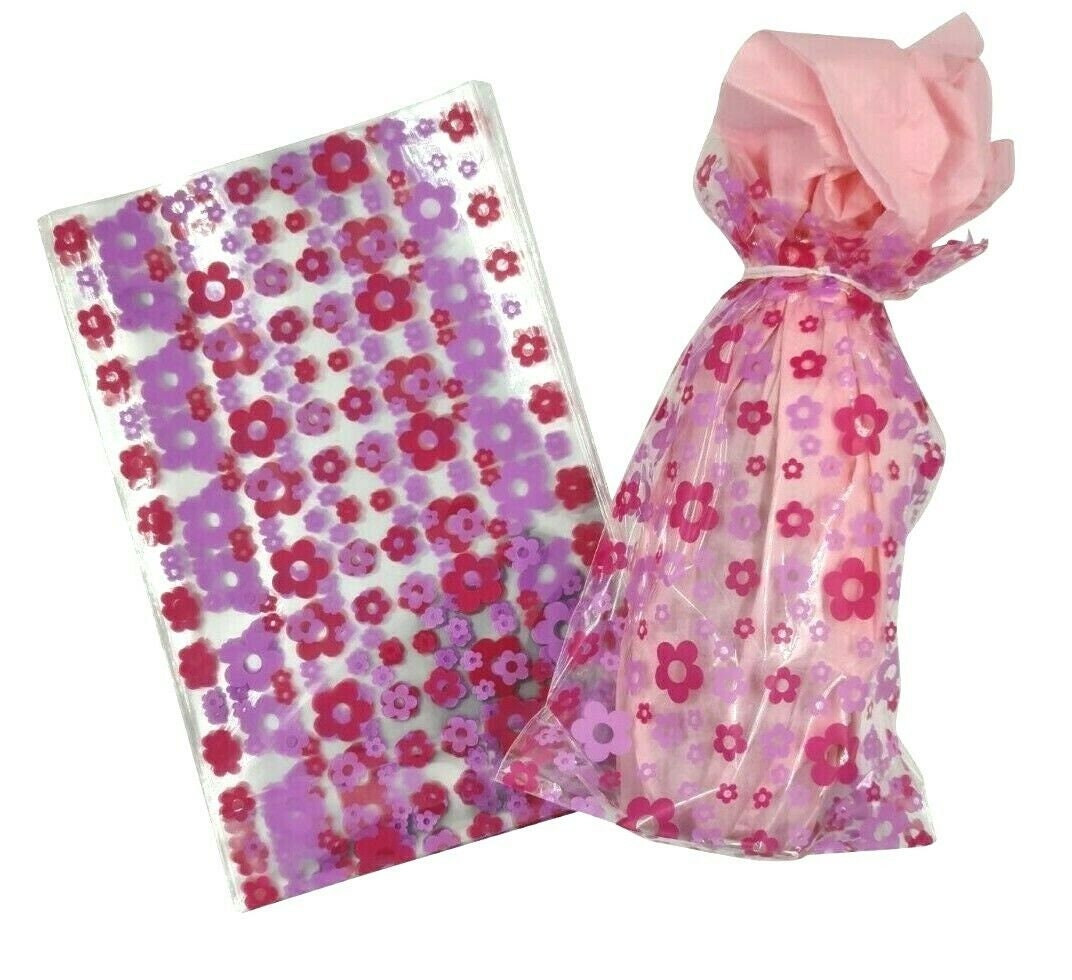 12 Cellophane Cello Party Bags With Twist Ties Daisy Flowers Design Keechi & co.