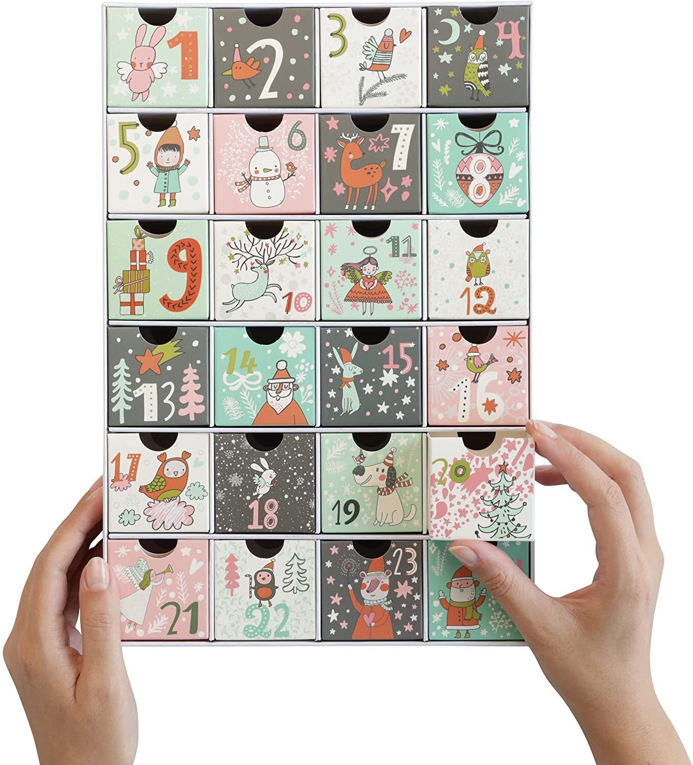 Fill / Make your Own Advent Calendar 24 Days 1-24 Draws Christmas Countdown White Keechi & co.