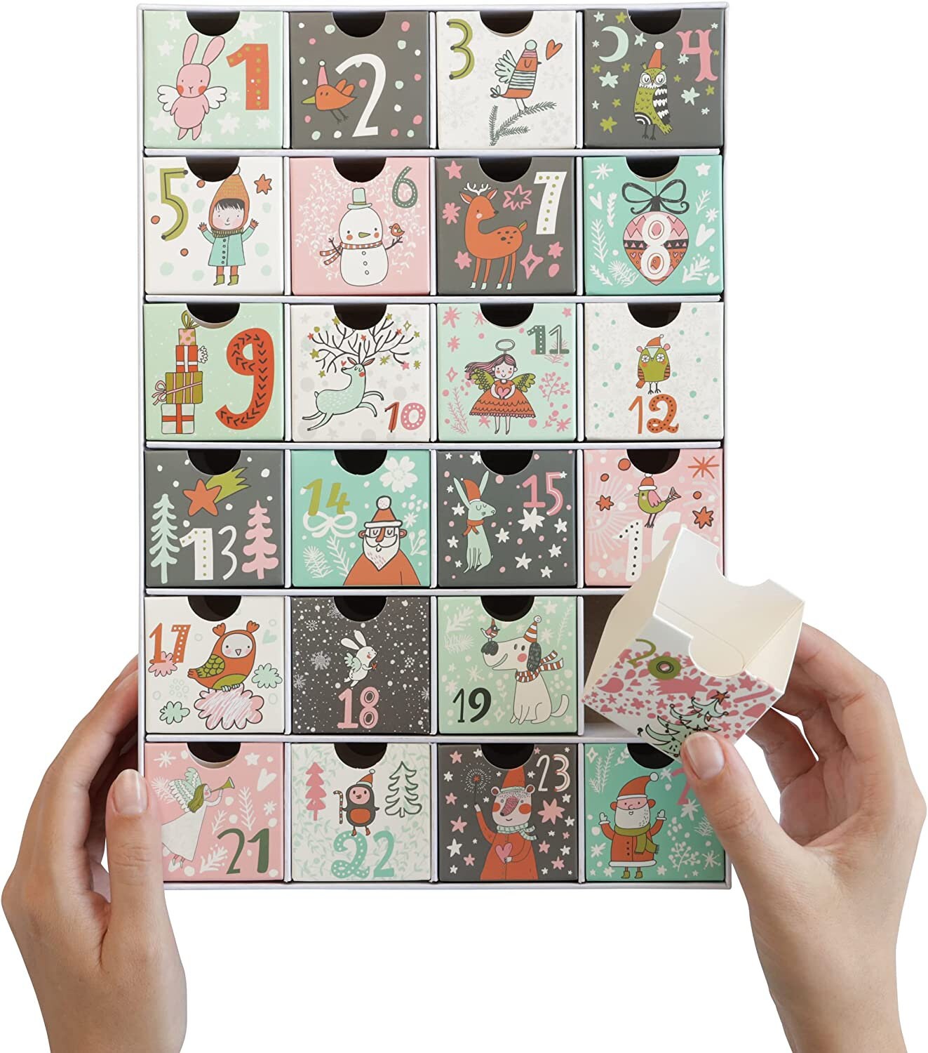 Fill / Make your Own Advent Calendar 24 Days 1-24 Draws Christmas Countdown White Keechi & co.